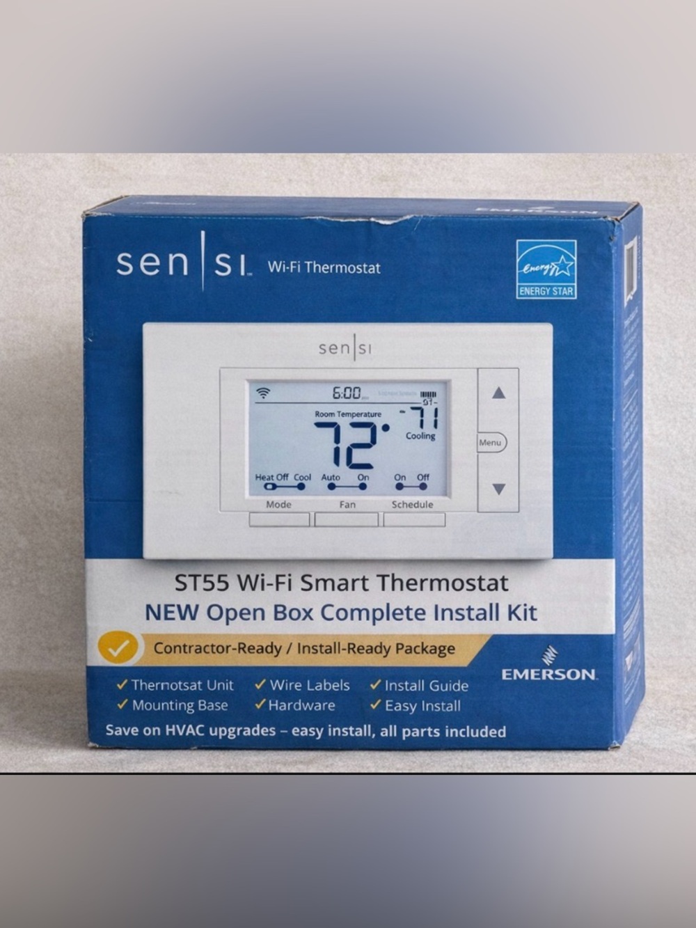 Emerson Sensi ST55 WiFi Thermostat NEW Open Box Complete Install Kit